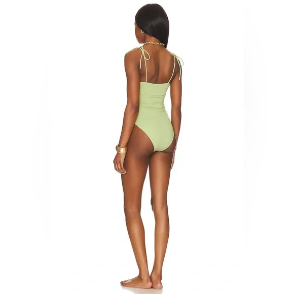 Tularosa Green Ruched One-Piece Swimsuit, Luella One Piece in Green Moss size Xs - Picture 2 of 11